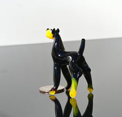 Black Glass Doberman Figurine: Whimsical Handmade Sculpture