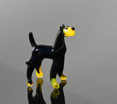 Black Glass Doberman Figurine: Whimsical Handmade Sculpture