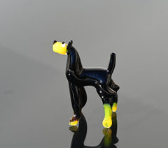 Black Glass Doberman Figurine: Whimsical Handmade Sculpture