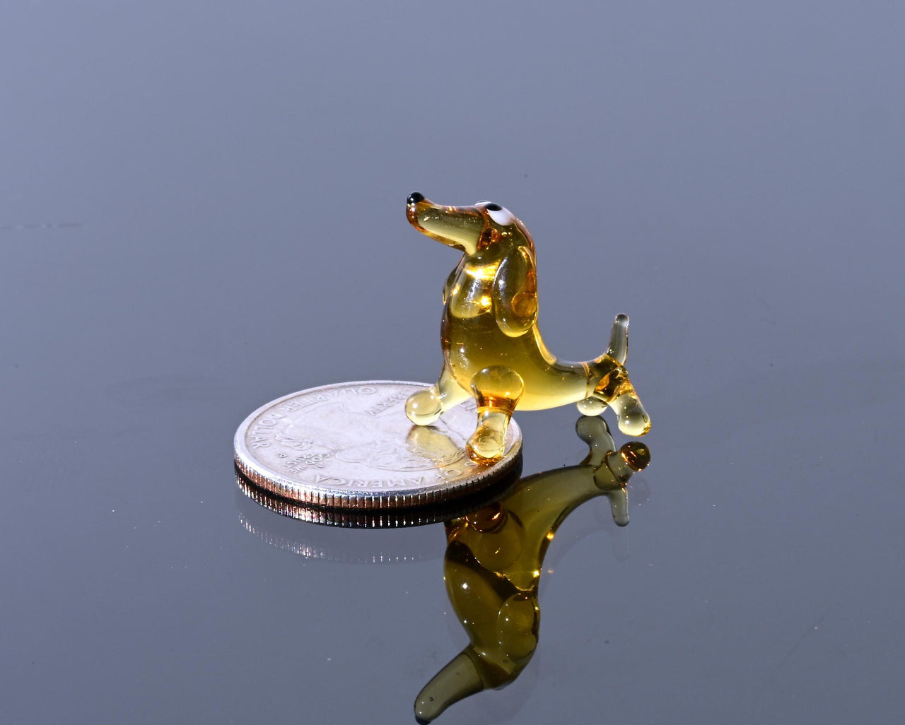 Hand-Blown Glass Dachshund Figurine: Miniature Art Glass Sculpture