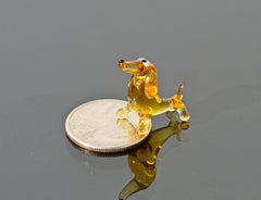 Hand-Blown Glass Dachshund Figurine: Miniature Art Glass Sculpture
