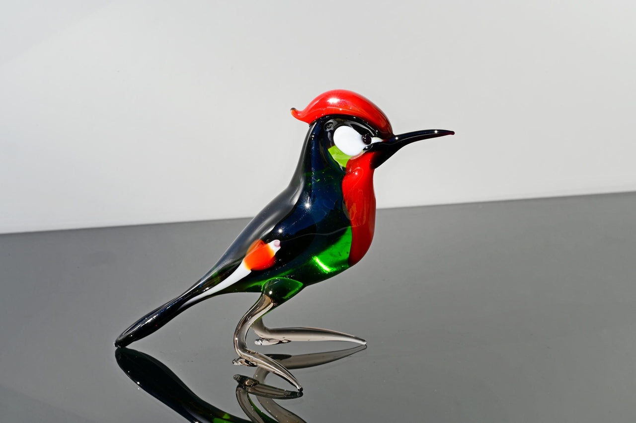 Woodpecker, Pileated Woodpecker, Glass Bird Figurine, Bird Sculpture, Bird Decor, Bird Lover Gifts, Glass Bird, Bird Art, Bird Gifts