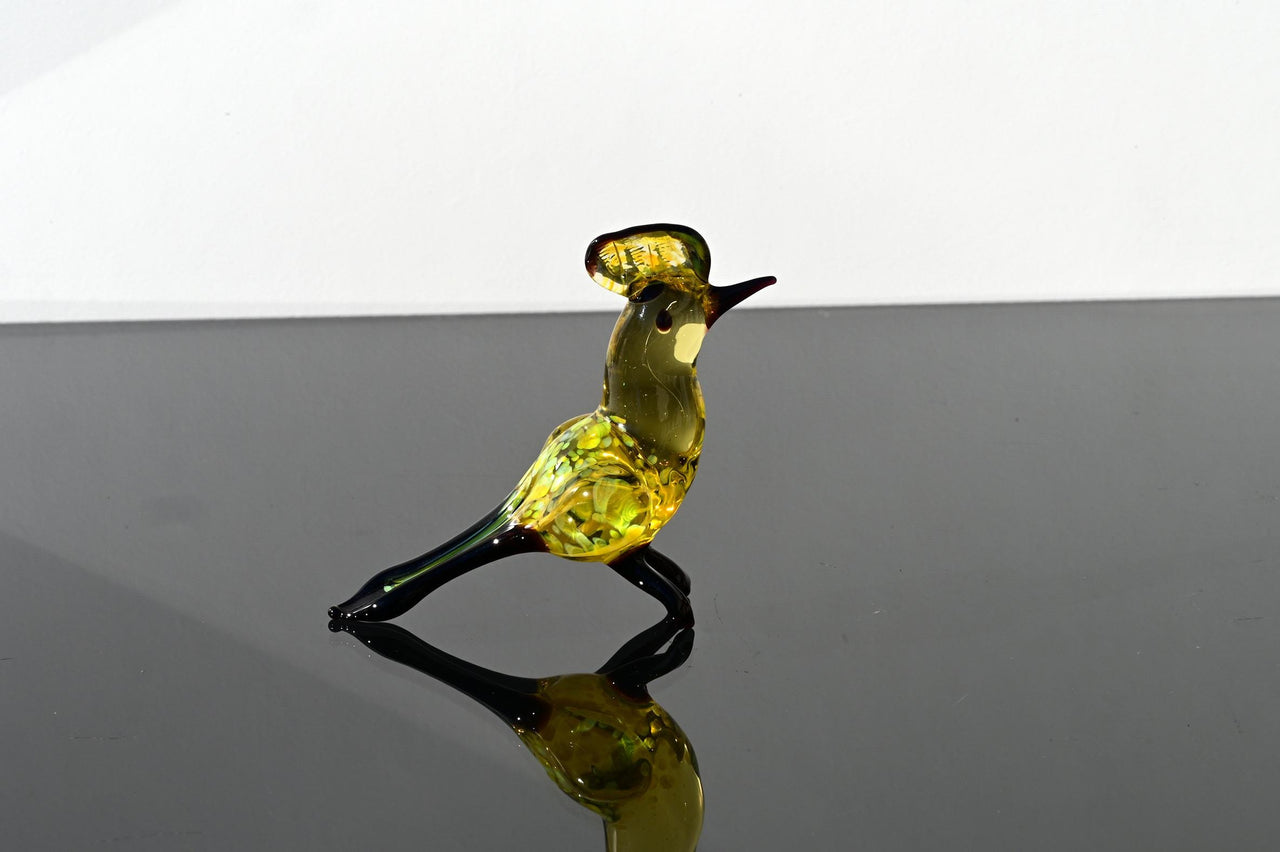 Handmade Yellow Glass Bird Figurine: Collectible Art Glass Sculpture