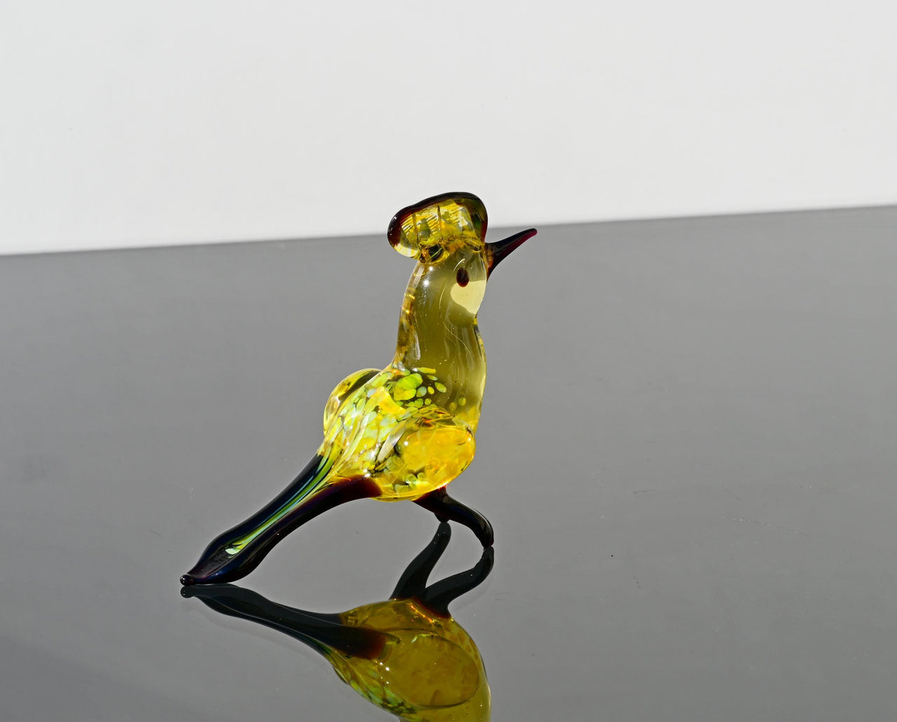 Handmade Yellow Glass Bird Figurine: Collectible Art Glass Sculpture