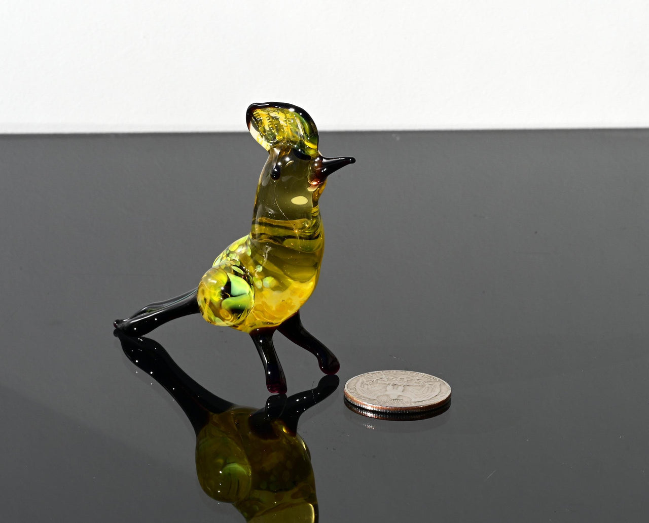 Handmade Yellow Glass Bird Figurine: Collectible Art Glass Sculpture