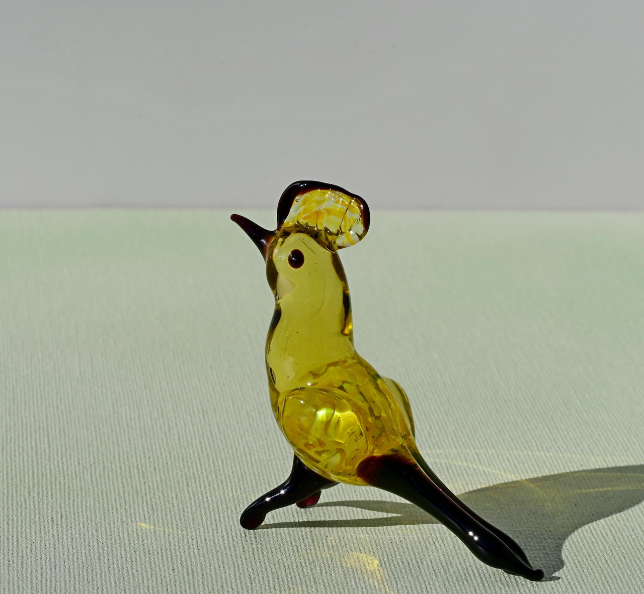 Handmade Yellow Glass Bird Figurine: Collectible Art Glass Sculpture