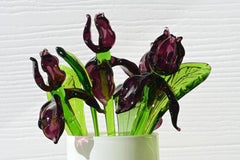 Purple Glass Iris Stem – 8" Handblown Art Glass Flower, Forever Bloom Gift, Luxury Home Décor Accent, Unique Keepsake Botanical Sculpture