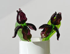 Purple Glass Iris Stem – 8" Handblown Art Glass Flower, Forever Bloom Gift, Luxury Home Décor Accent, Unique Keepsake Botanical Sculpture