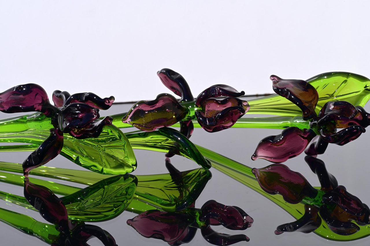 Purple Glass Iris Stem – 8" Handblown Art Glass Flower, Forever Bloom Gift, Luxury Home Décor Accent, Unique Keepsake Botanical Sculpture