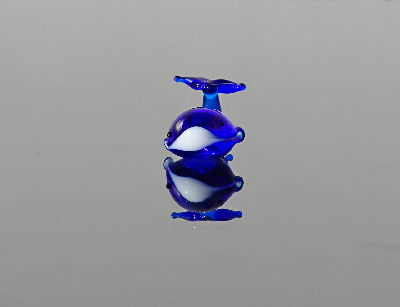 Miniature Blue Glass Whale: Tiny Glass Menagerie Figurine