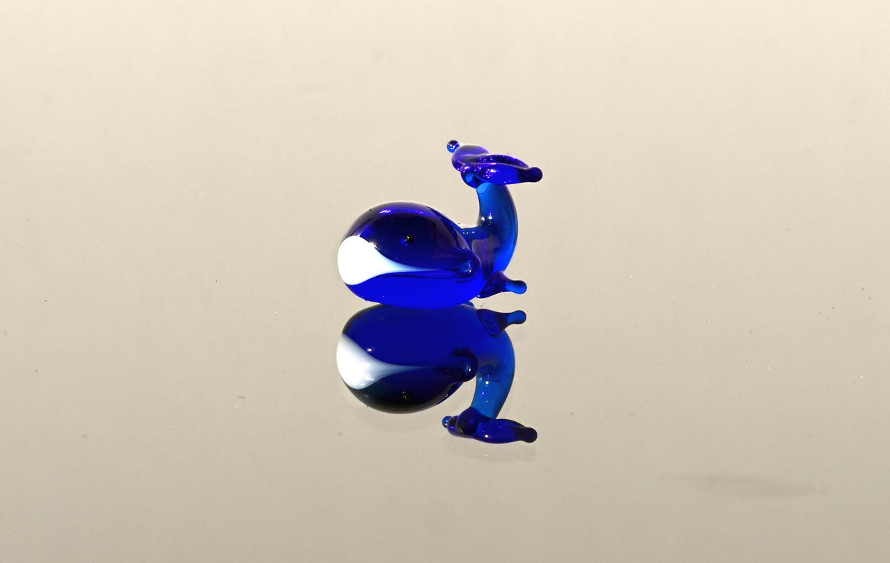 Miniature Blue Glass Whale: Tiny Glass Menagerie Figurine