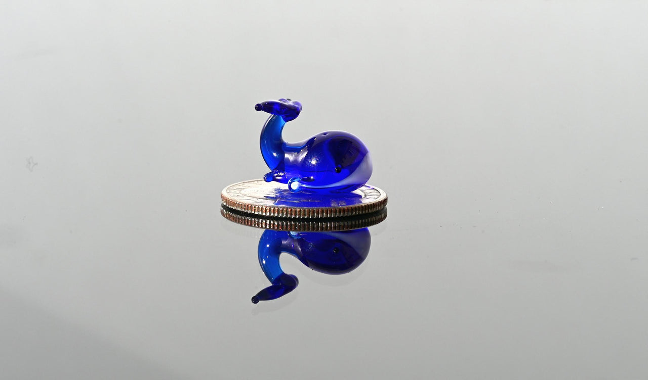 Miniature Blue Glass Whale: Tiny Glass Menagerie Figurine