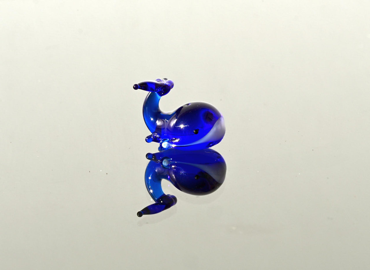 Miniature Blue Glass Whale: Tiny Glass Menagerie Figurine