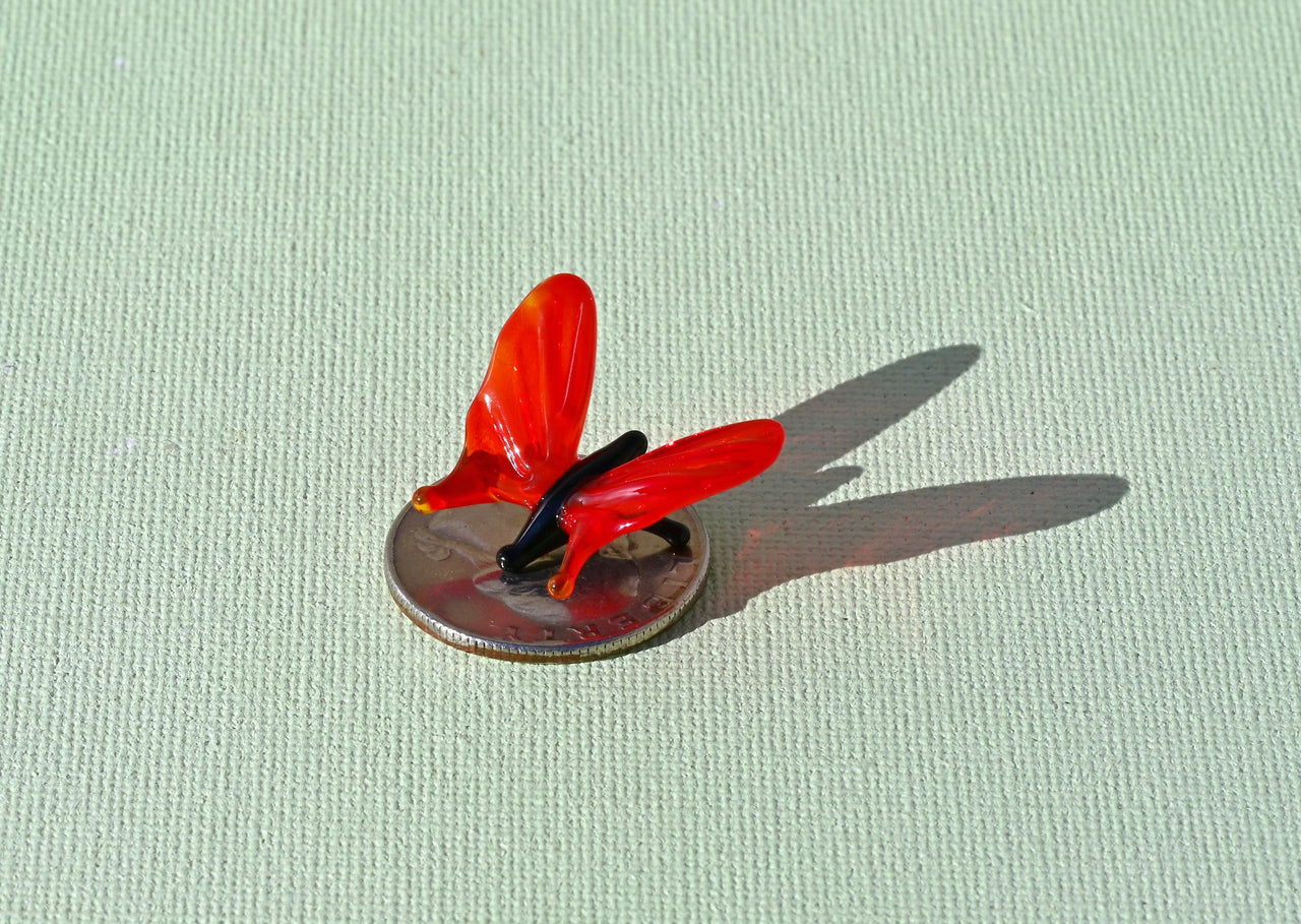 Tiny Red Glass Butterfly Figurine: Flame-Worked Sculpture, 1 Inch