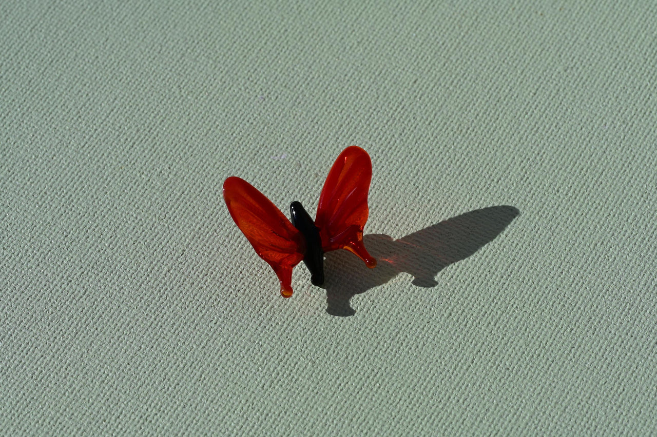 Tiny Red Glass Butterfly Figurine: Flame-Worked Sculpture, 1 Inch