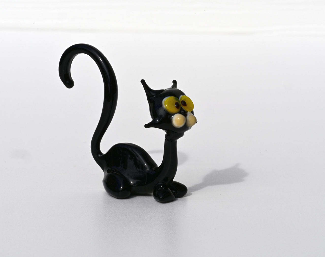 Handmade Glass Halloween Black Cat Figurine: Whimsical Art Sculpture