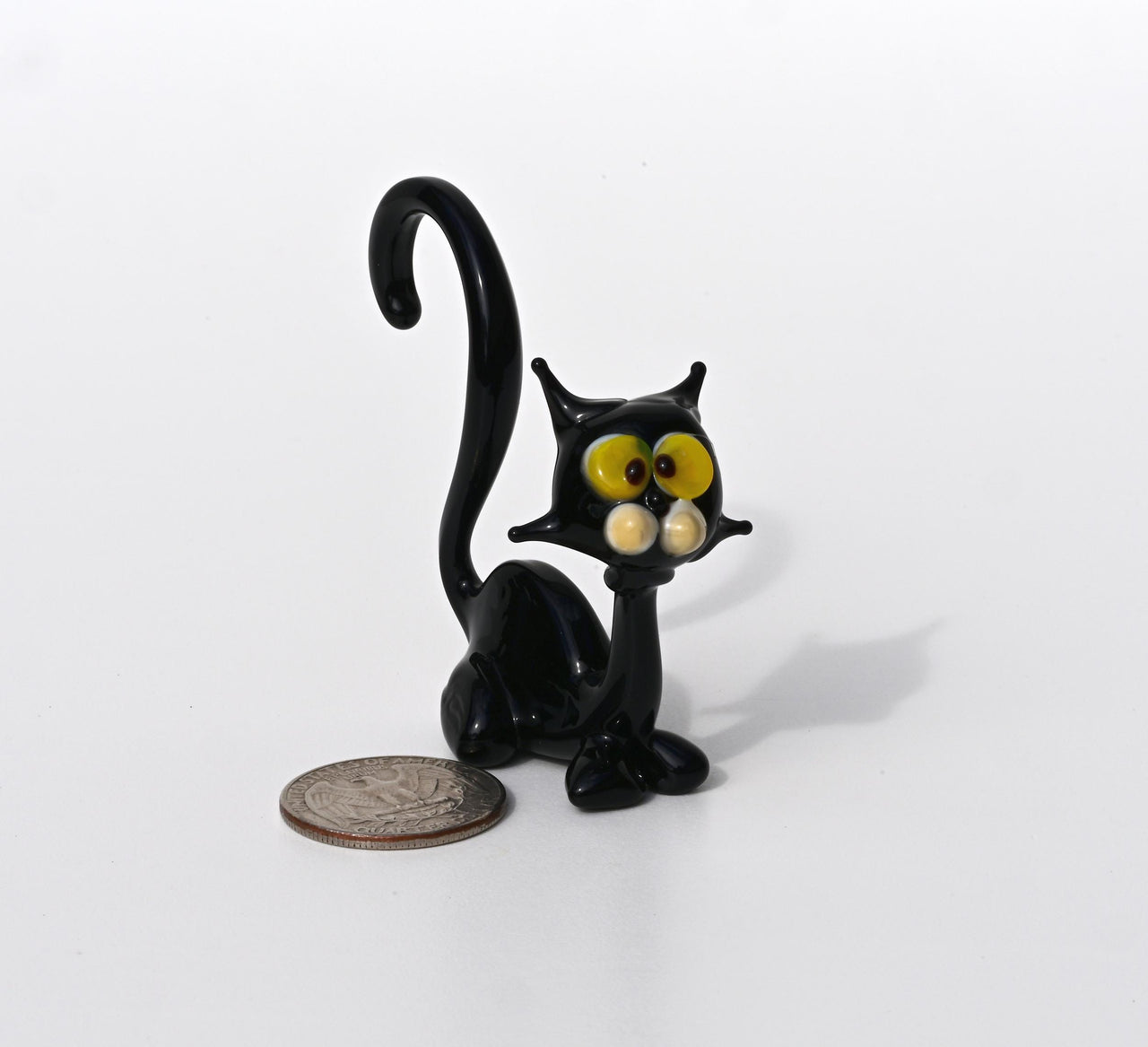 Handmade Glass Halloween Black Cat Figurine: Whimsical Art Sculpture