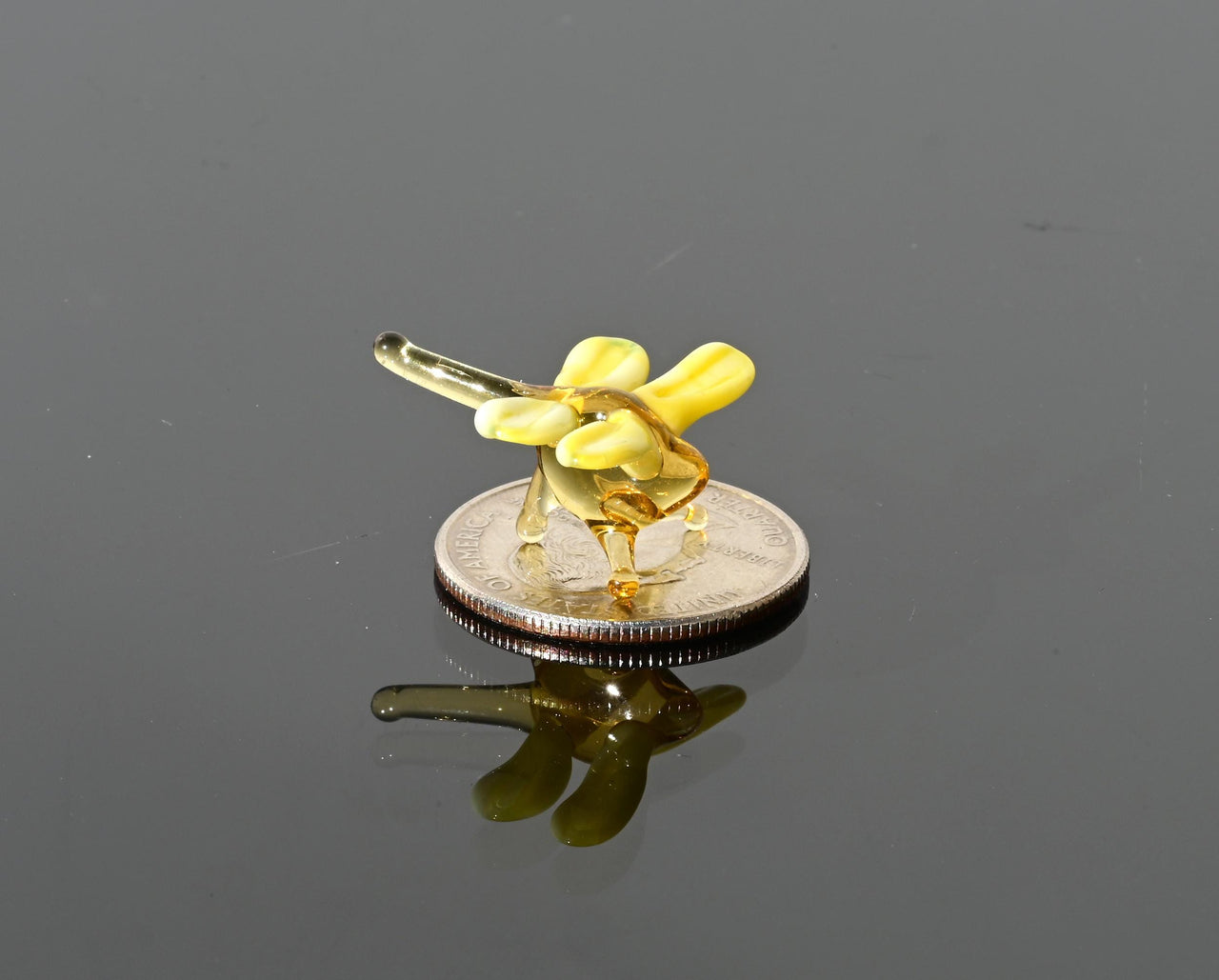 Dragonfly Charm, Dragonfly Gift, Tiny Glass Animals, Yellow Dragonfly, Mini Glass Animals, Dragonfly Art, Glass Figures, Bug, Decor