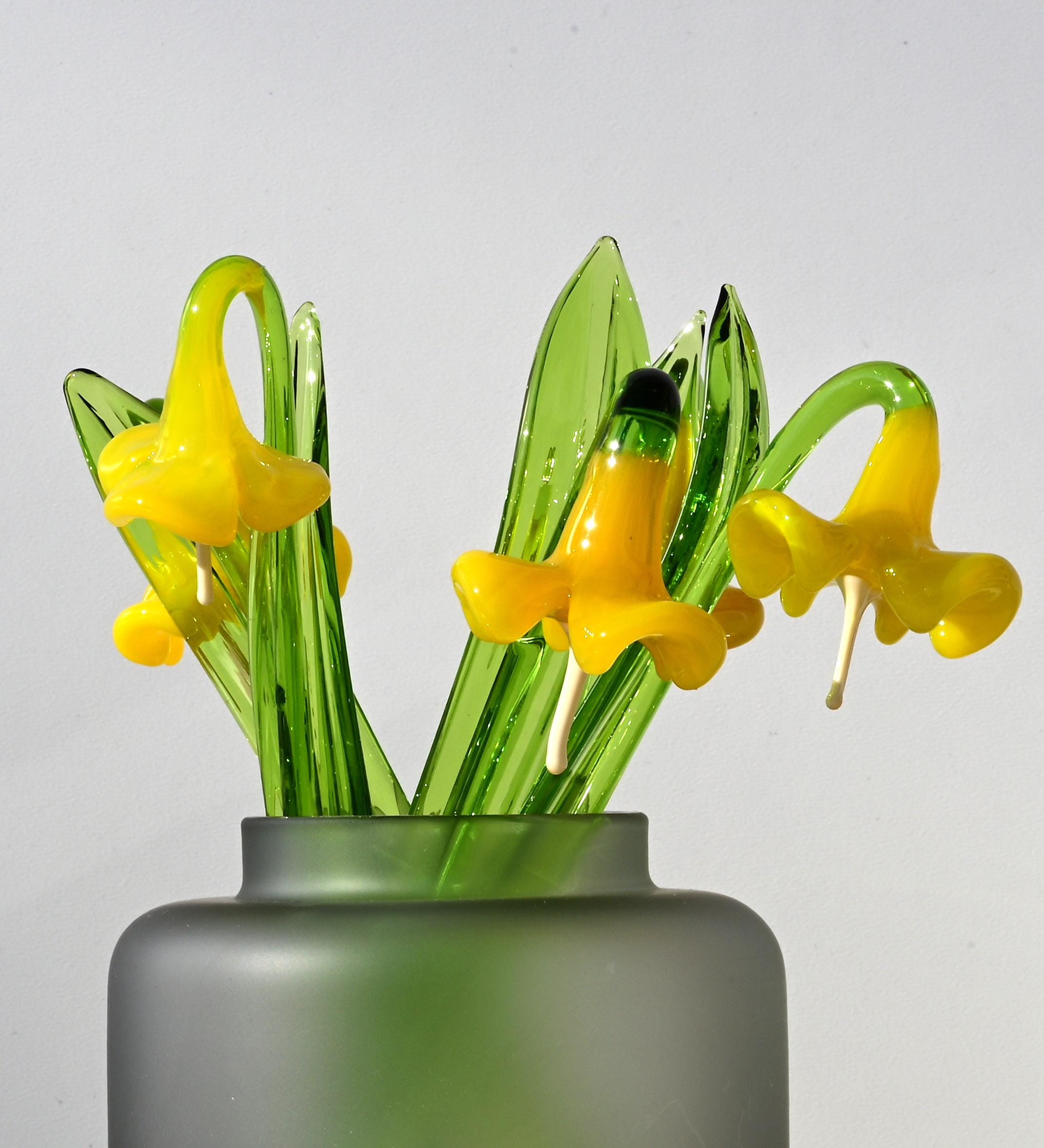 Handmade Yellow Glass Bellflower: Flamework Sculpture, Weatherproof Decor