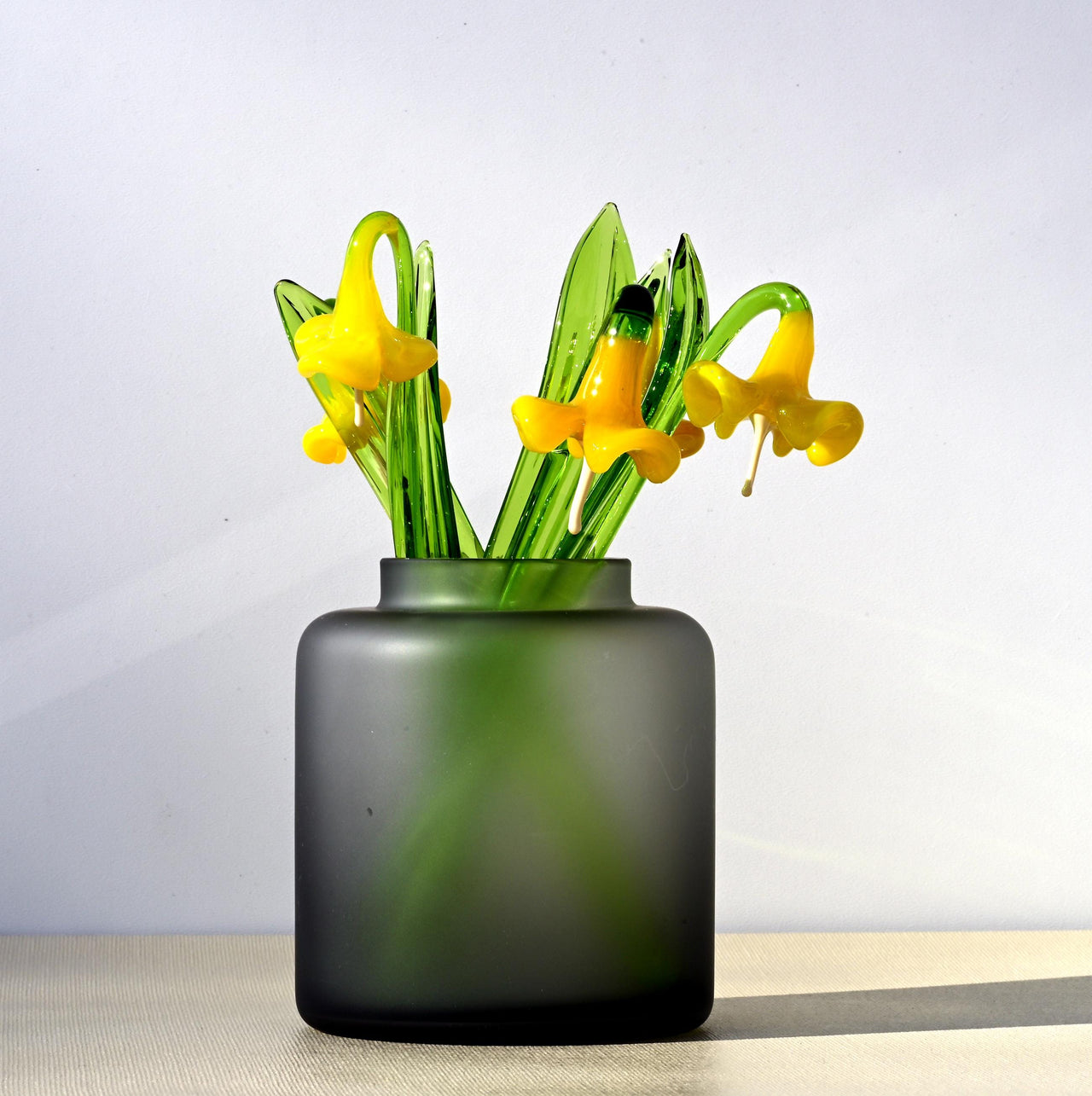 Handmade Yellow Glass Bellflower: Flamework Sculpture, Weatherproof Decor