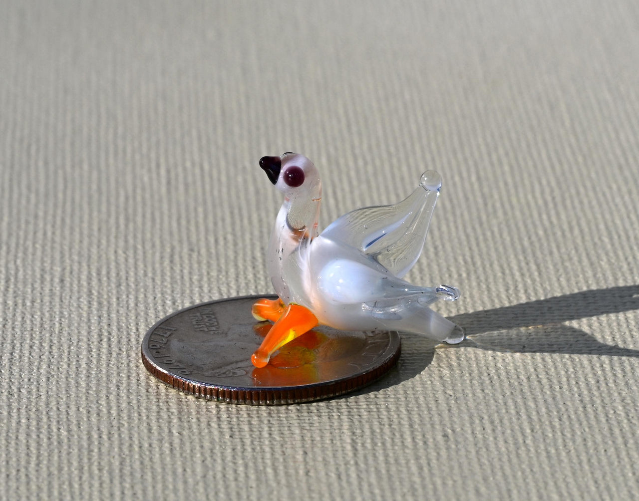 Lampwork Glass Dove Miniature: Whimsical Clear-White Bird Figurine