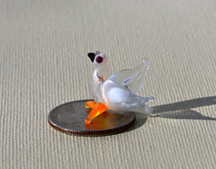 Lampwork Glass Dove Miniature: Whimsical Clear-White Bird Figurine