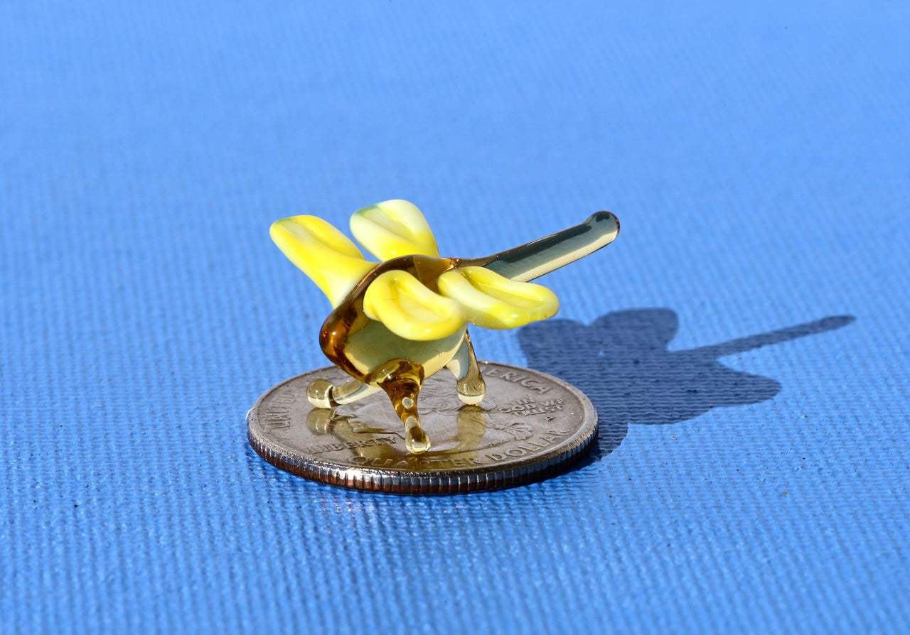 Dragonfly Charm, Dragonfly Gift, Tiny Glass Animals, Yellow Dragonfly, Mini Glass Animals, Dragonfly Art, Glass Figures, Bug, Decor