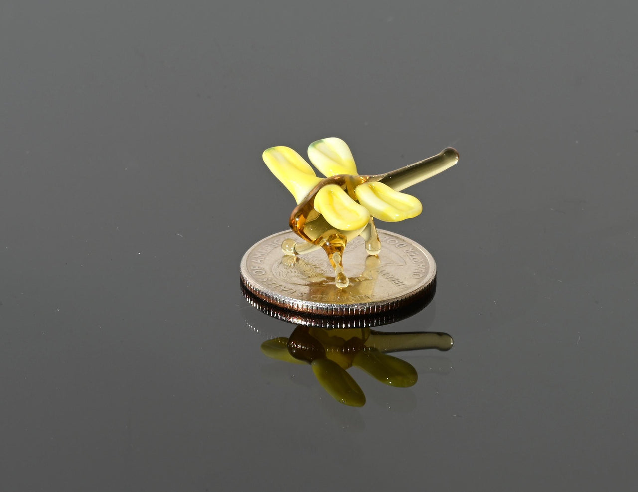 Dragonfly Charm, Dragonfly Gift, Tiny Glass Animals, Yellow Dragonfly, Mini Glass Animals, Dragonfly Art, Glass Figures, Bug, Decor