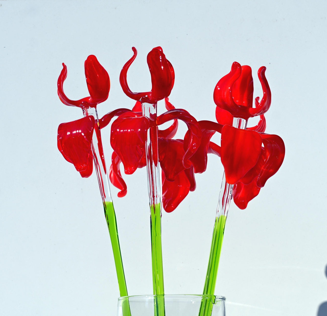 Handblown Red Glass Iris Flower - 17" Tall Floral Art