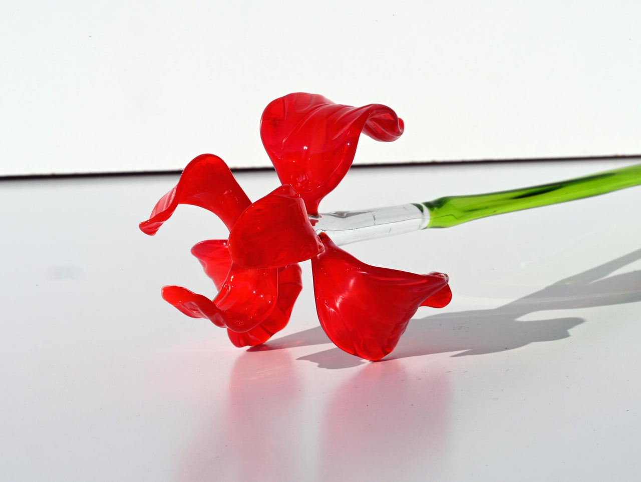 Handblown Red Glass Iris Flower - 17" Tall Floral Art