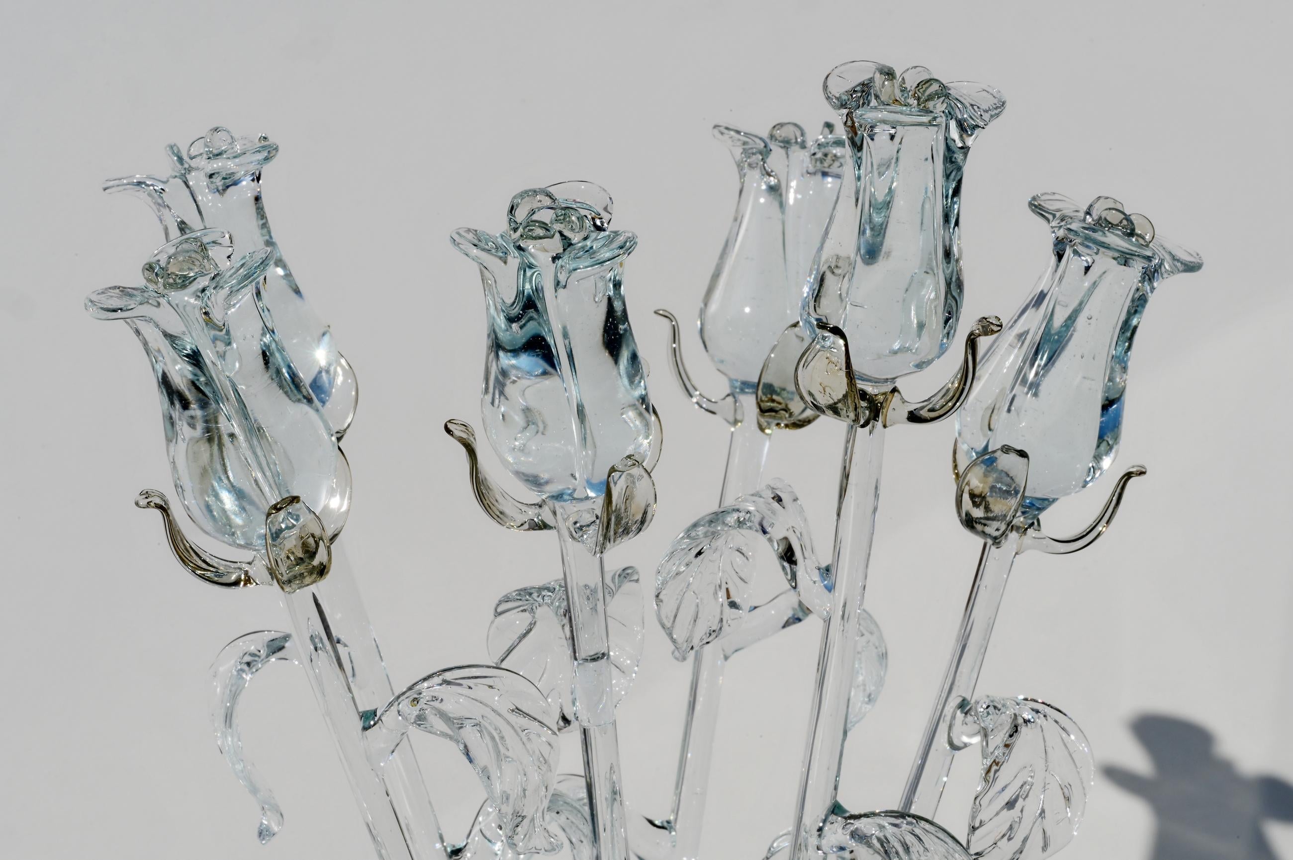 Handmade Glass Rose Flower: Long Stem Collectible, Weatherproof (13 inch)