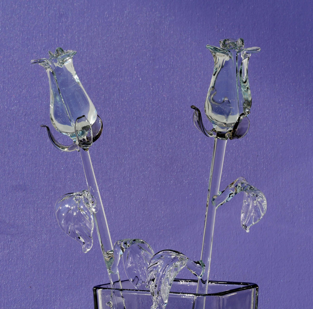 Handmade Glass Rose Flower: Long Stem Collectible, Weatherproof (13 inch)