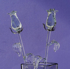 Handmade Glass Rose Flower: Long Stem Collectible, Weatherproof (13 inch)