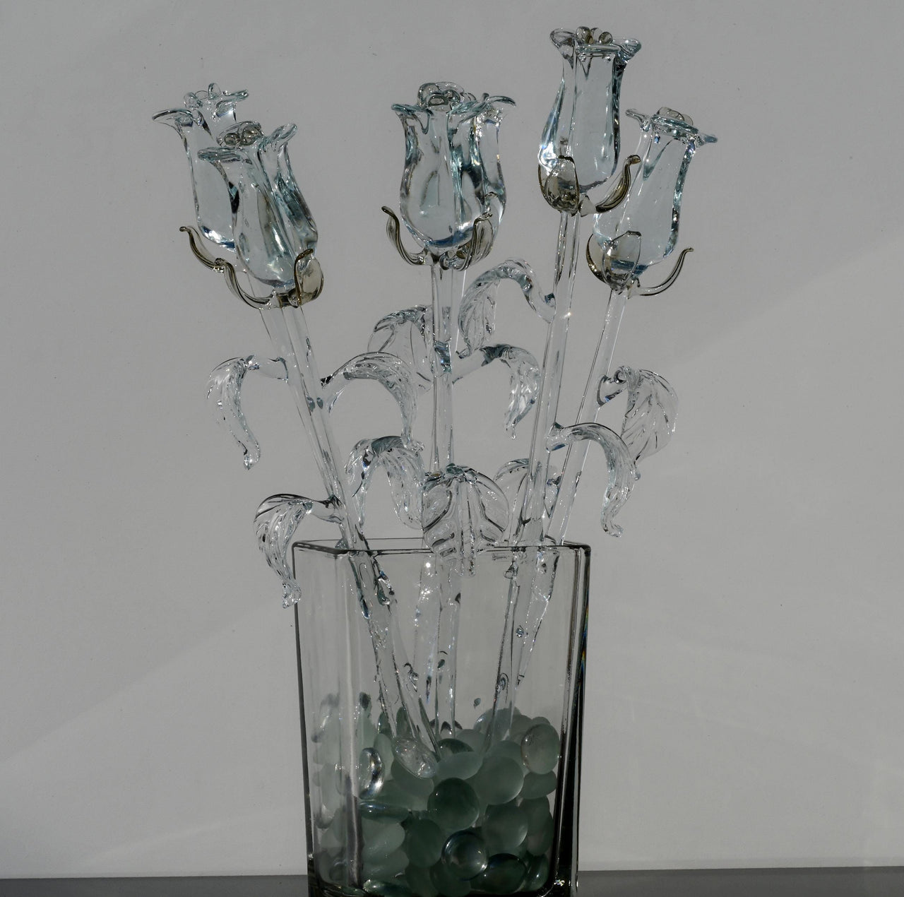 Handmade Glass Rose Flower: Long Stem Collectible, Weatherproof (13 inch)