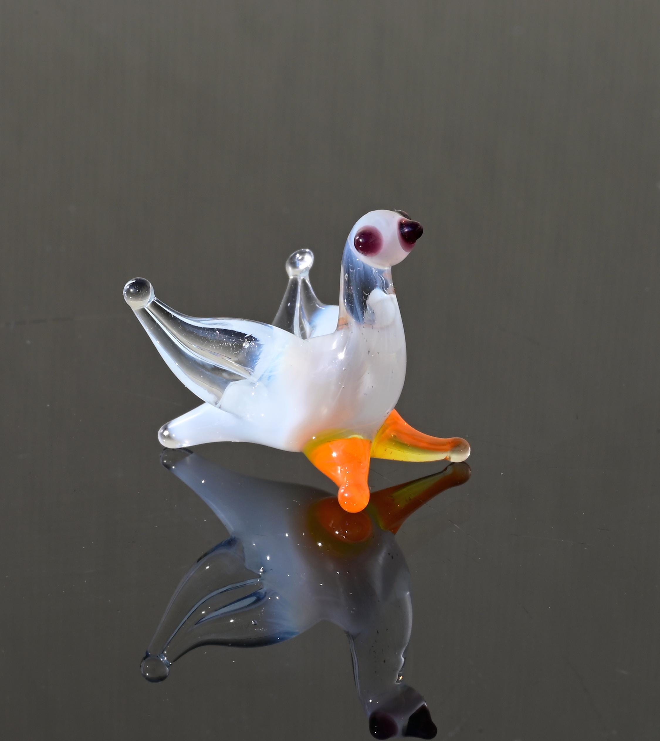 Lampwork Glass Dove Miniature: Whimsical Clear-White Bird Figurine