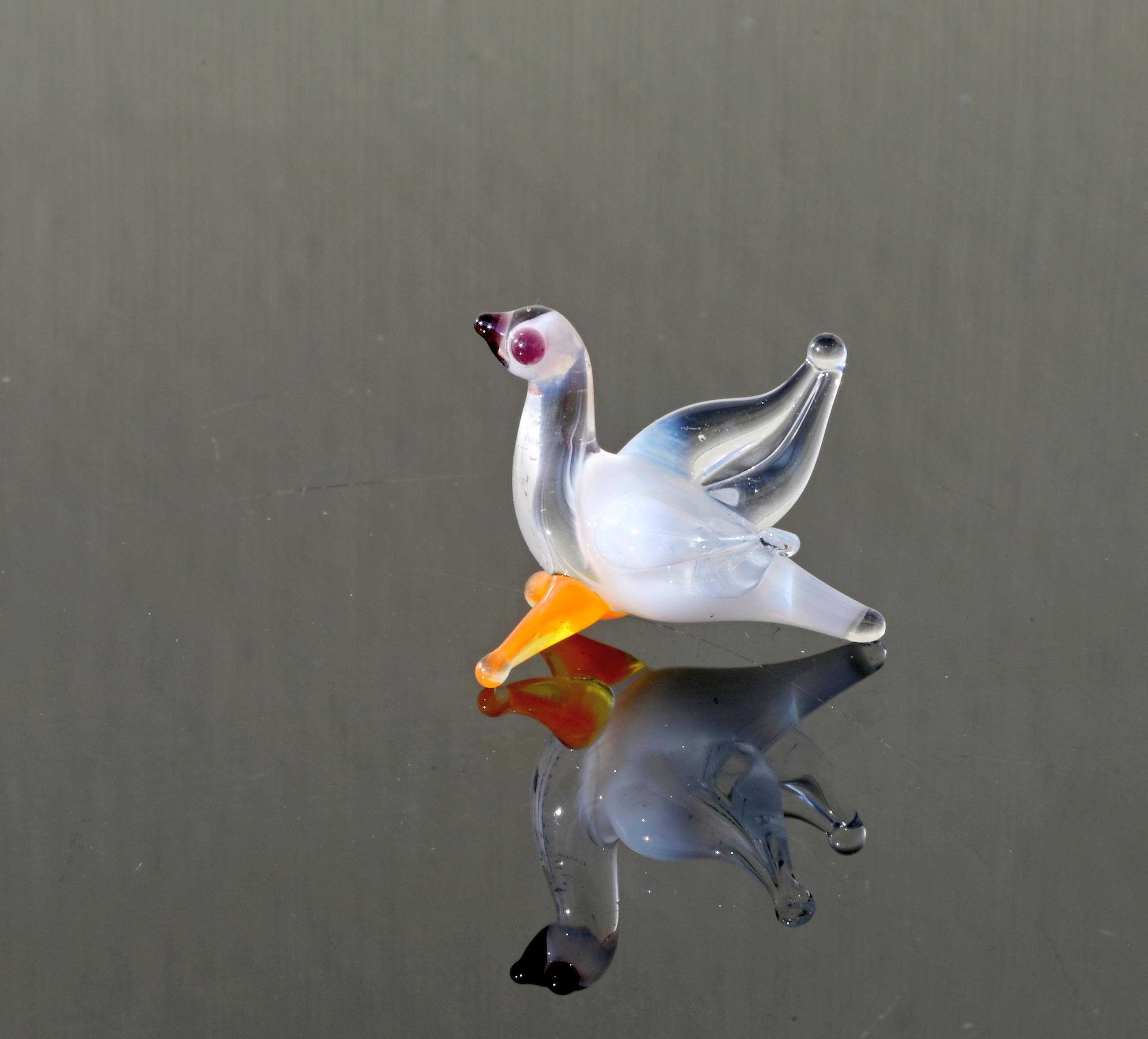 Lampwork Glass Dove Miniature: Whimsical Clear-White Bird Figurine