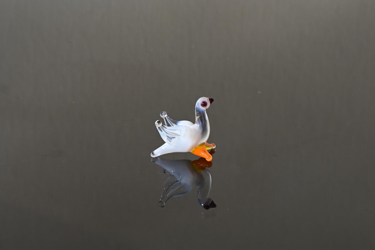Mini Glass Bird Figurine - Tiny Glass Dove - Hand Blown Glass Bird - Whimsical Clear-White Bird Figurine