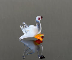 Lampwork Glass Dove Miniature: Whimsical Clear-White Bird Figurine