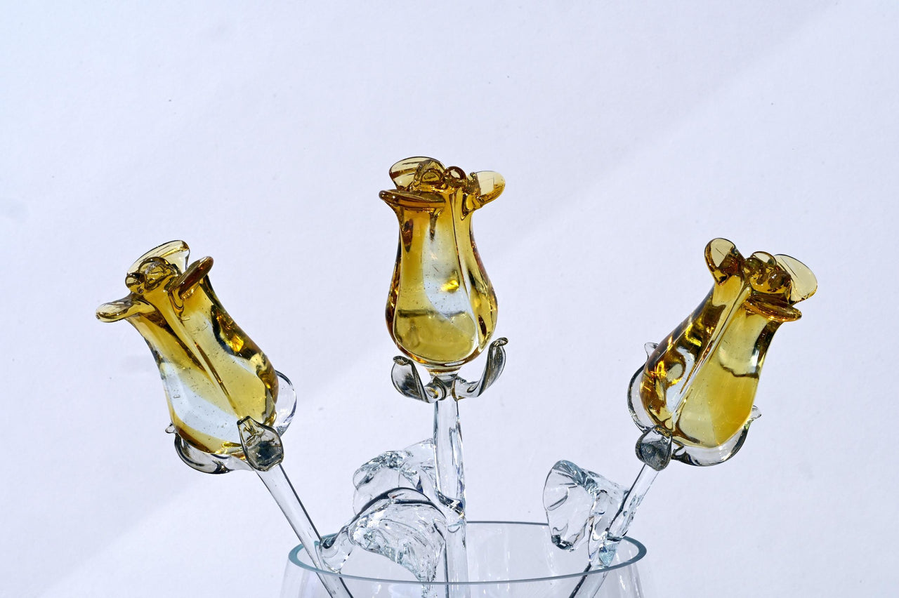 Glass Flower Bouquet - Handmade Glass Rose Flowers  - Blown Glass Flowers - Gold Glass Rose - Christmas Gift for Mom