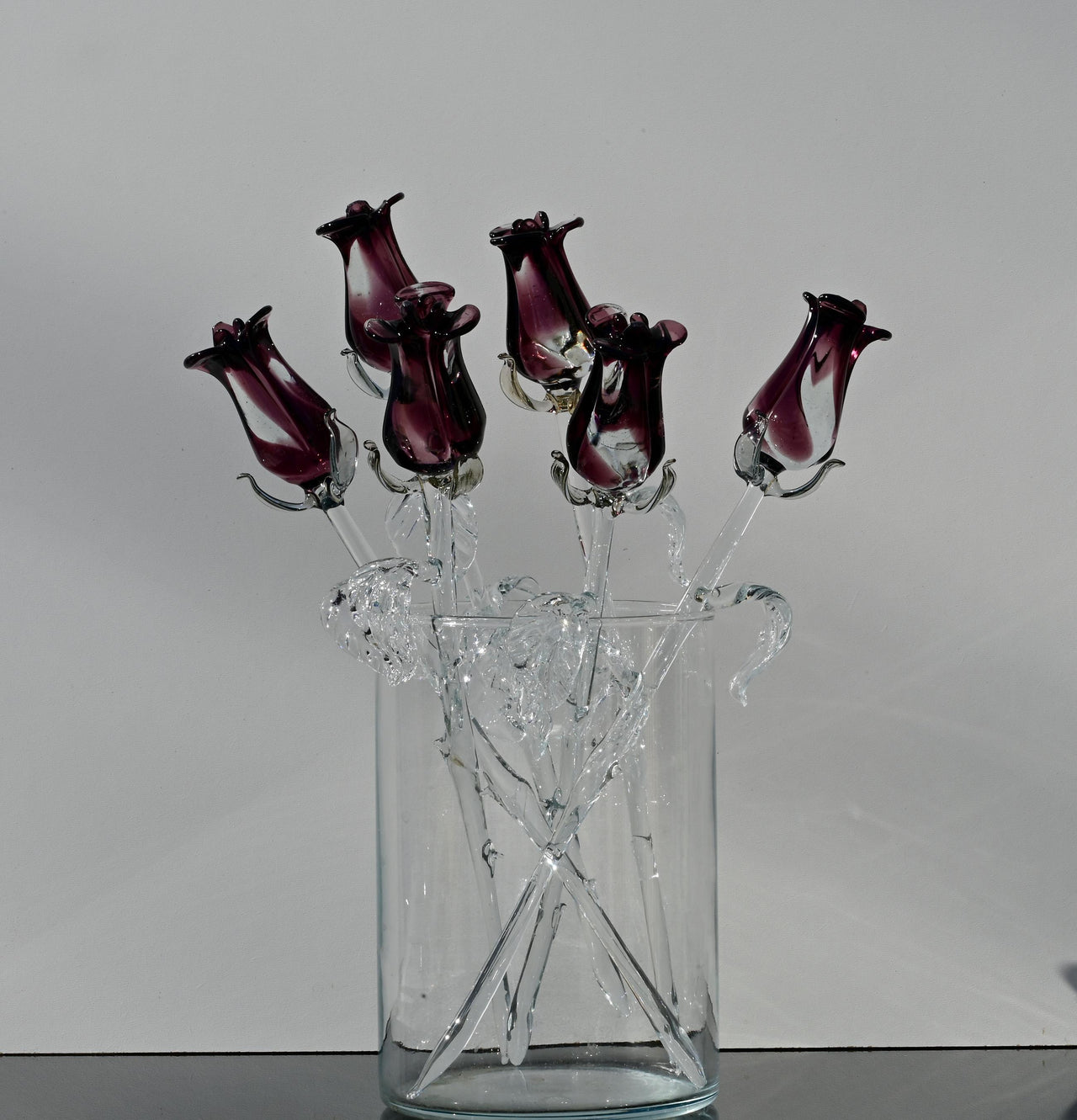 Purple Glass Flowers - Glass Flower Bouquet - Eternal Rose - Blown Glass Flowers Rose - Purple Glass Rose - Mothers Day Gifts for Her