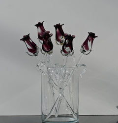 Purple Glass Flowers - Glass Flower Bouquet - Eternal Rose - Blown Glass Flowers Rose - Purple Glass Rose - Mothers Day Gifts for Her