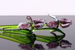 Handmade Leopard Glass Iris Flower, Purple Spotted Sculpture, 8 Inch