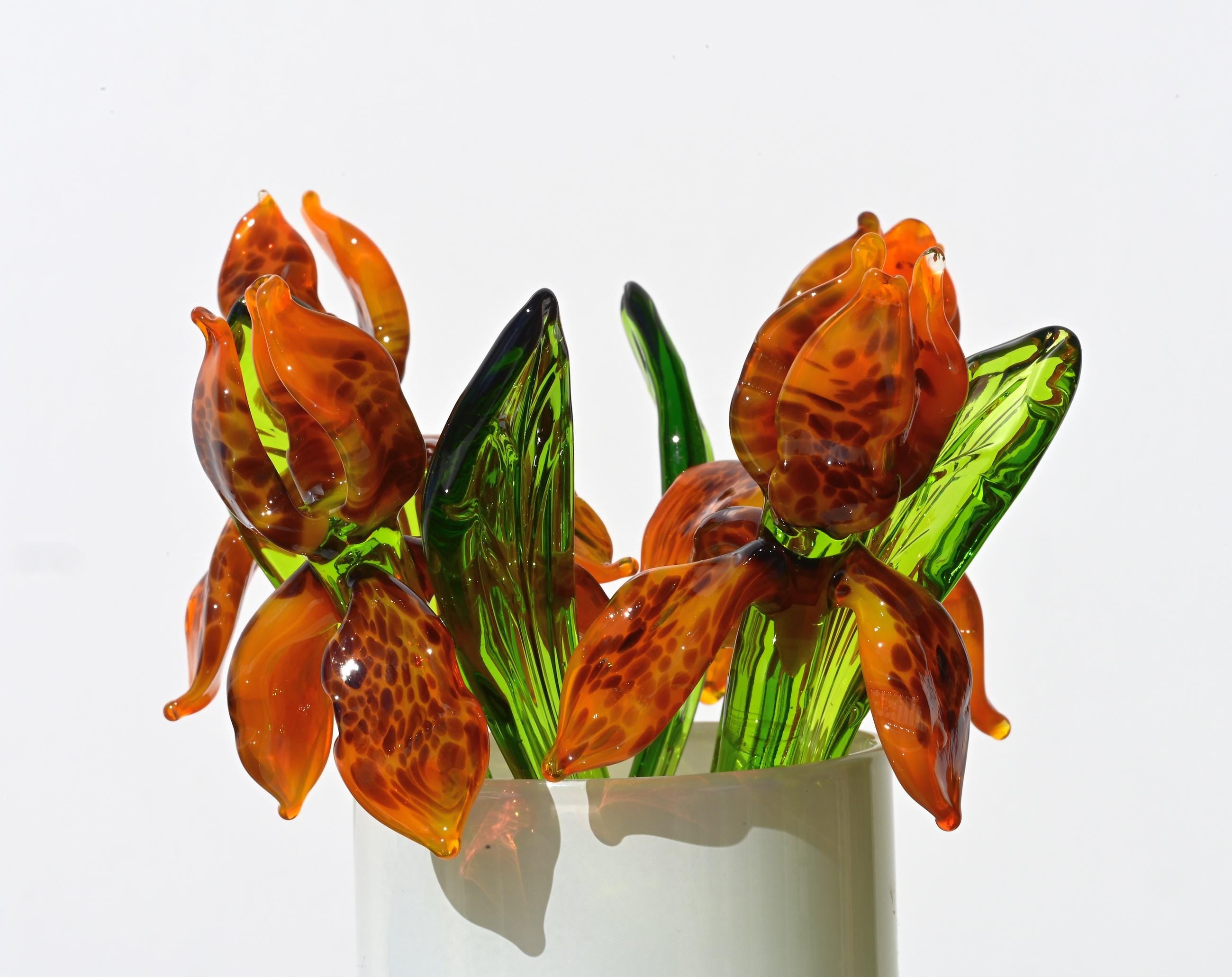Handmade Orange Glass Tiger Iris Flower - Flame Work Sculpture