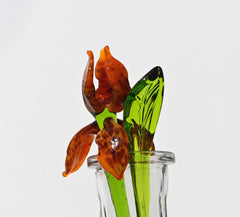 Handmade Orange Glass Tiger Iris Flower - Flame Work Sculpture