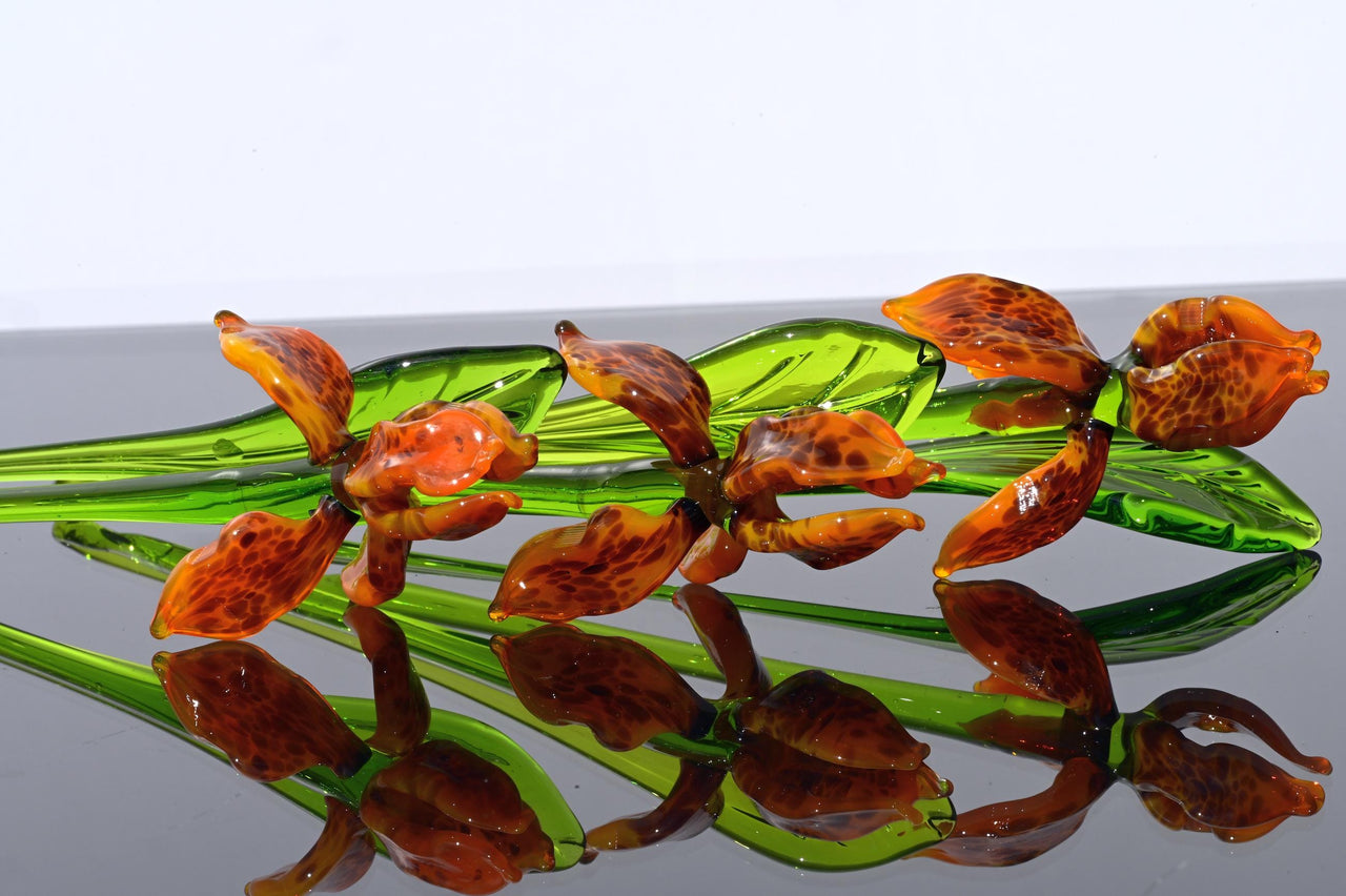 Handmade Orange Glass Tiger Iris Flower - Flame Work Sculpture