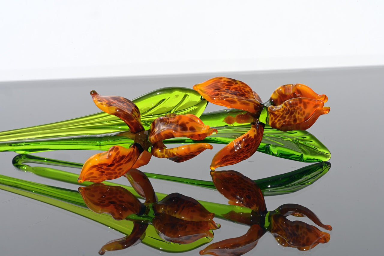 Handmade Orange Glass Tiger Iris Flower - Flame Work Sculpture