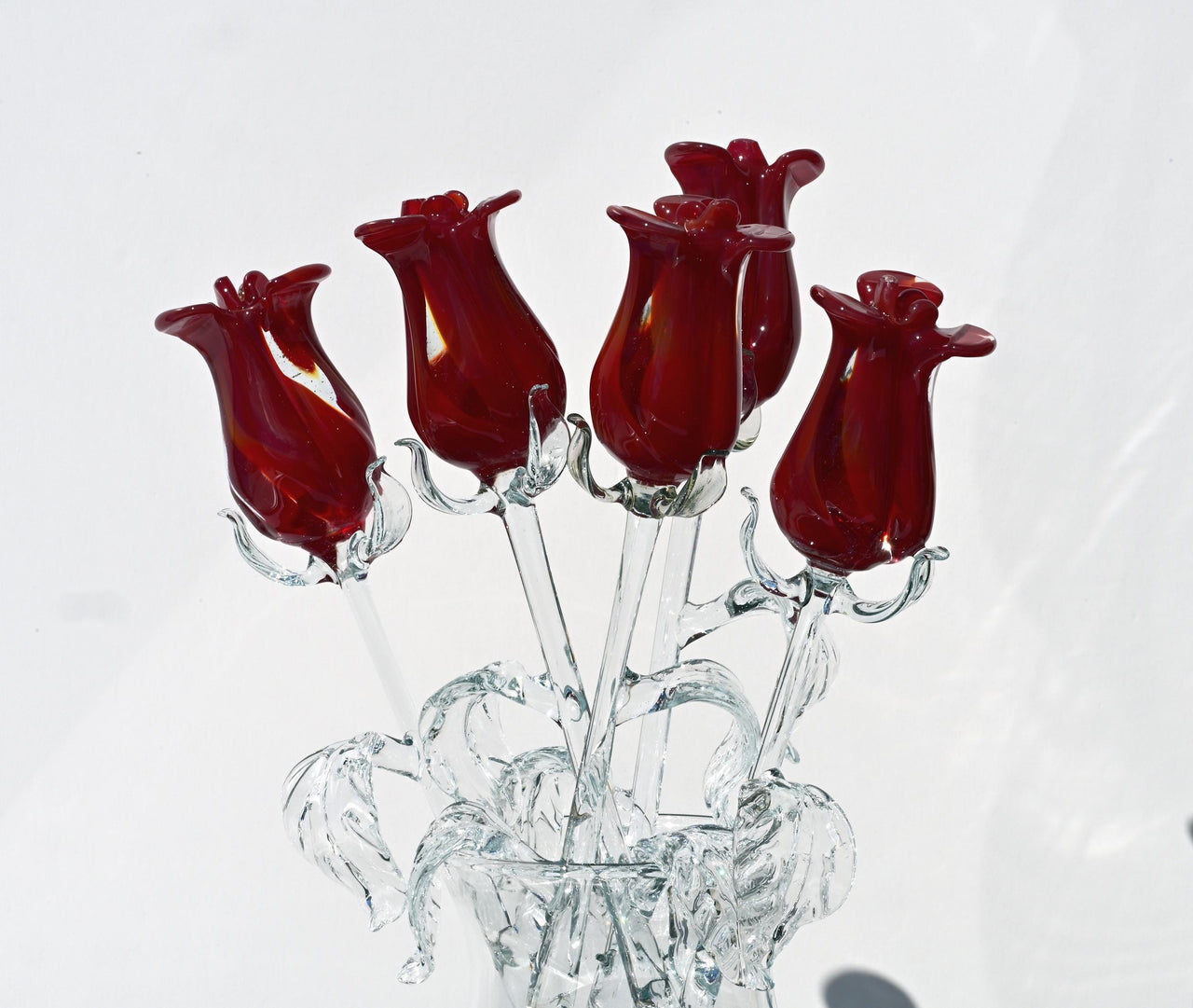 Glass Rose - Glass Flower Bouquet - Handmade Glass Flowers Rose - Blown Glass Flowers - Red Glass Rose - Christmas Gift for Mom