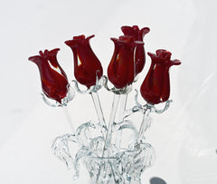 Glass Rose - Glass Flower Bouquet - Handmade Glass Flowers Rose - Blown Glass Flowers - Red Glass Rose - Christmas Gift for Mom