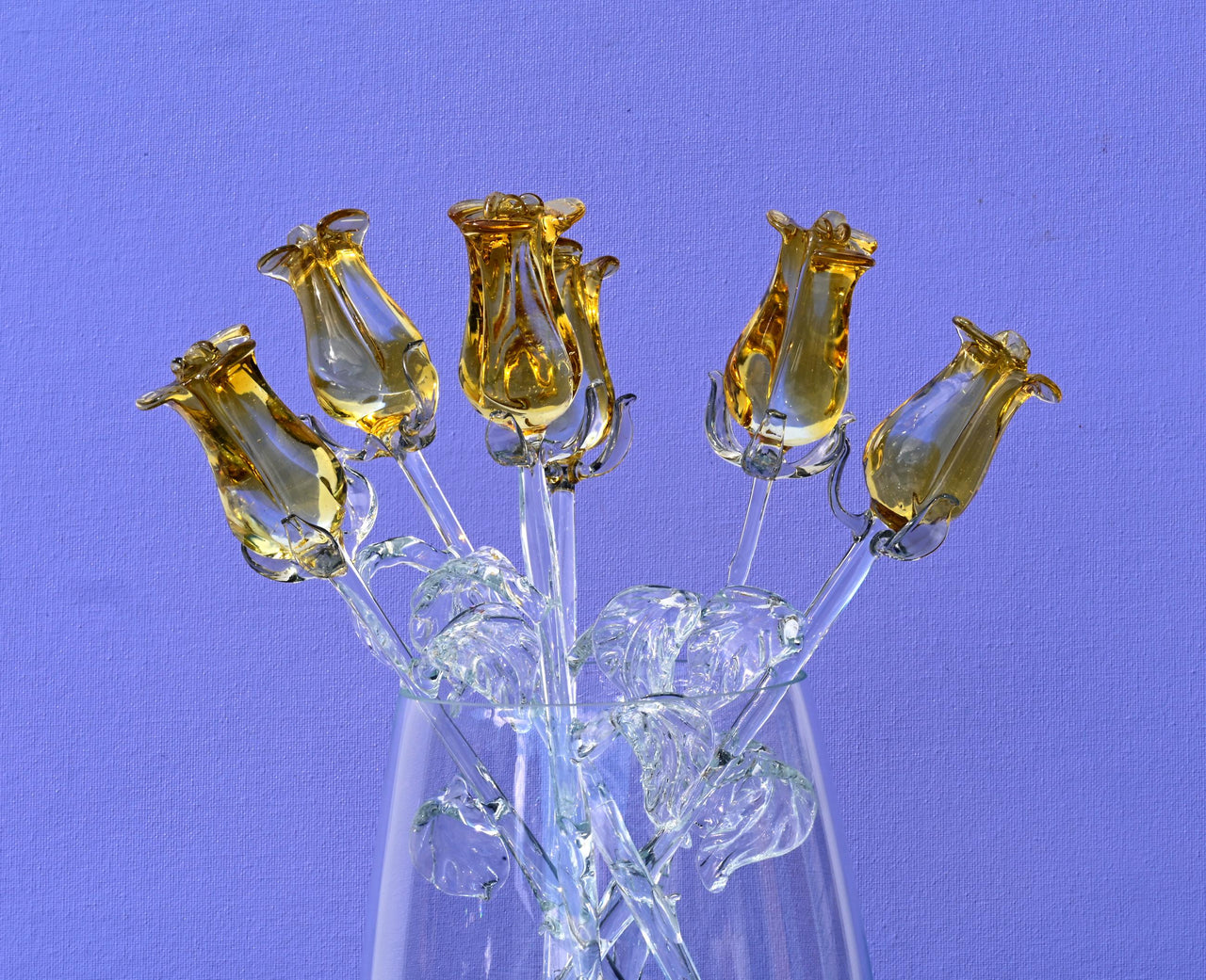 Glass Flower Bouquet - Handmade Glass Rose Flowers  - Blown Glass Flowers - Gold Glass Rose - Christmas Gift for Mom