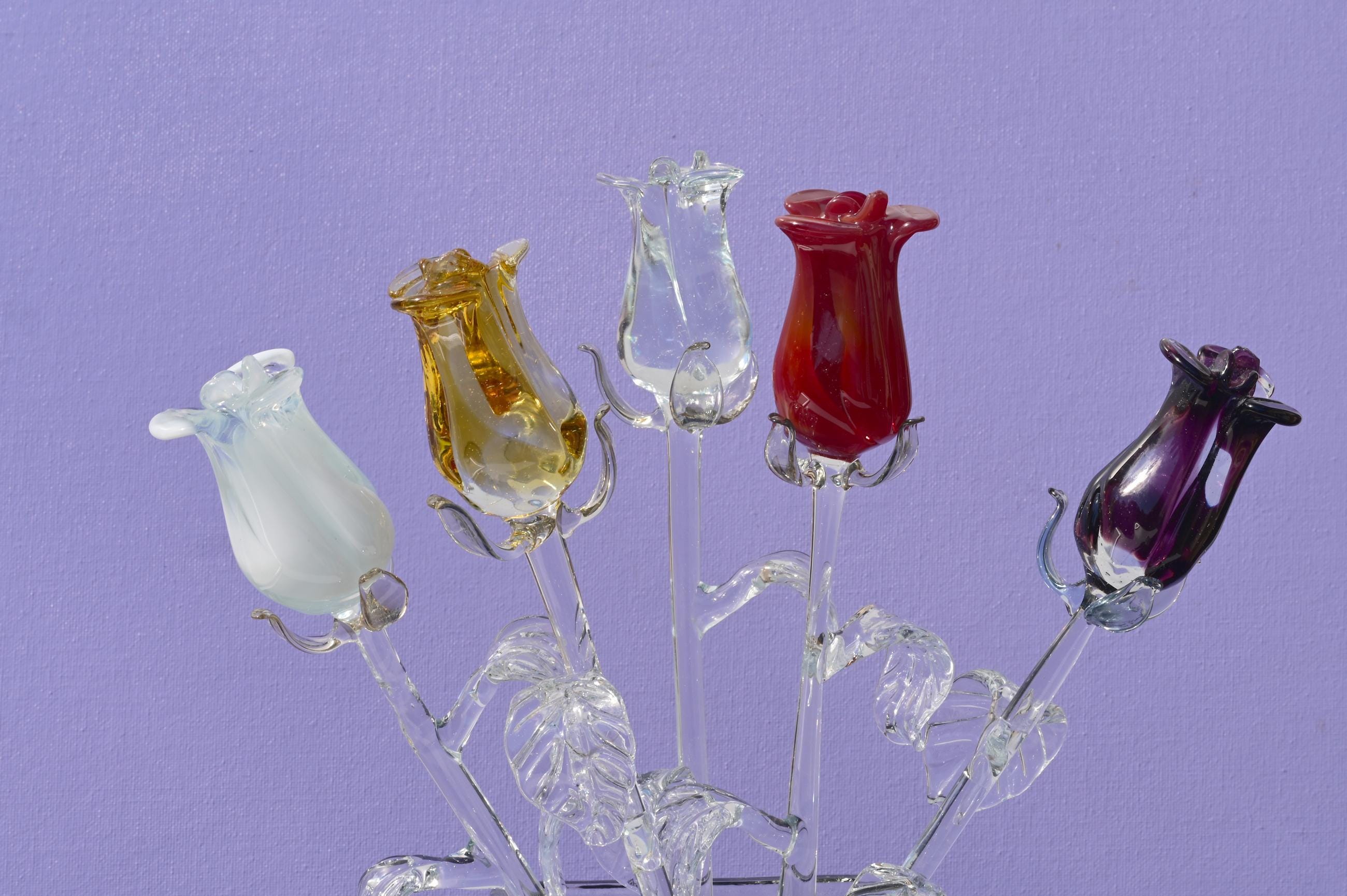 Handmade Multicolor Glass Rose Bouquet: Flame Worked Sculpture